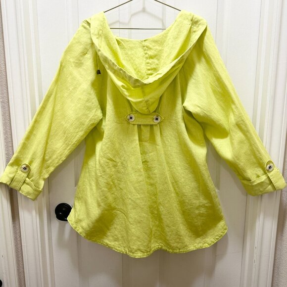 For Cynthia Women’s 100% Linen Tunic Jacket Size L Green Asymmetrical Hooded - Picture 10 of 12